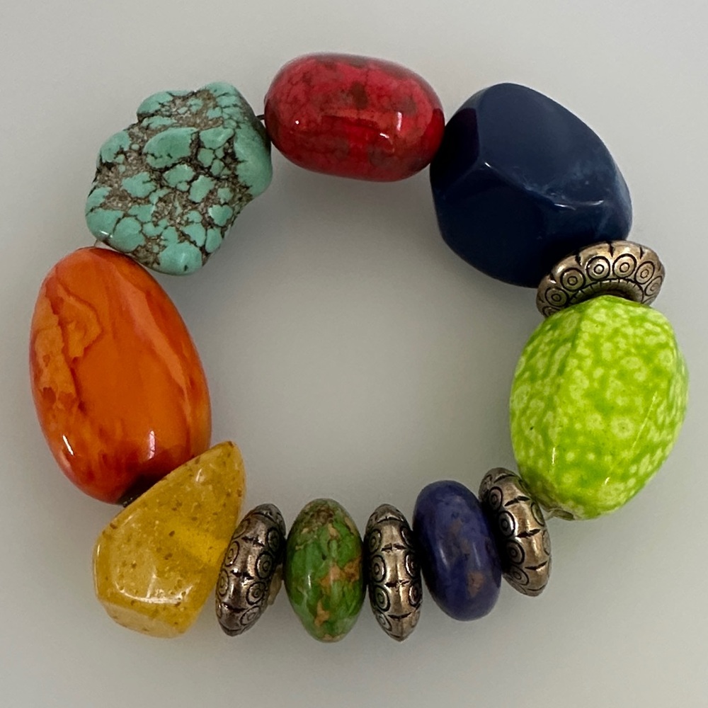 Navajo Turquoise, Lapis, jade, & sterling silver Bracelet